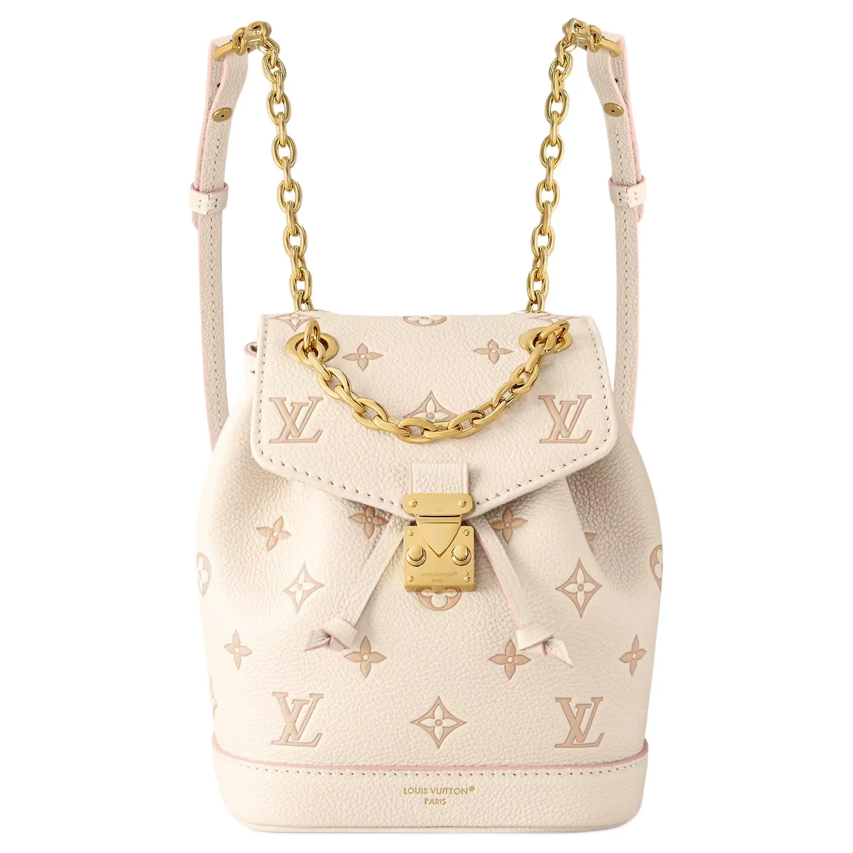 Women's Louis Vuitton Nano Noé Crossbody Luxury Leather Backpack, Dual-Tone Embossed Grained Calfskin, Beige, Luxury Leather Backpacks