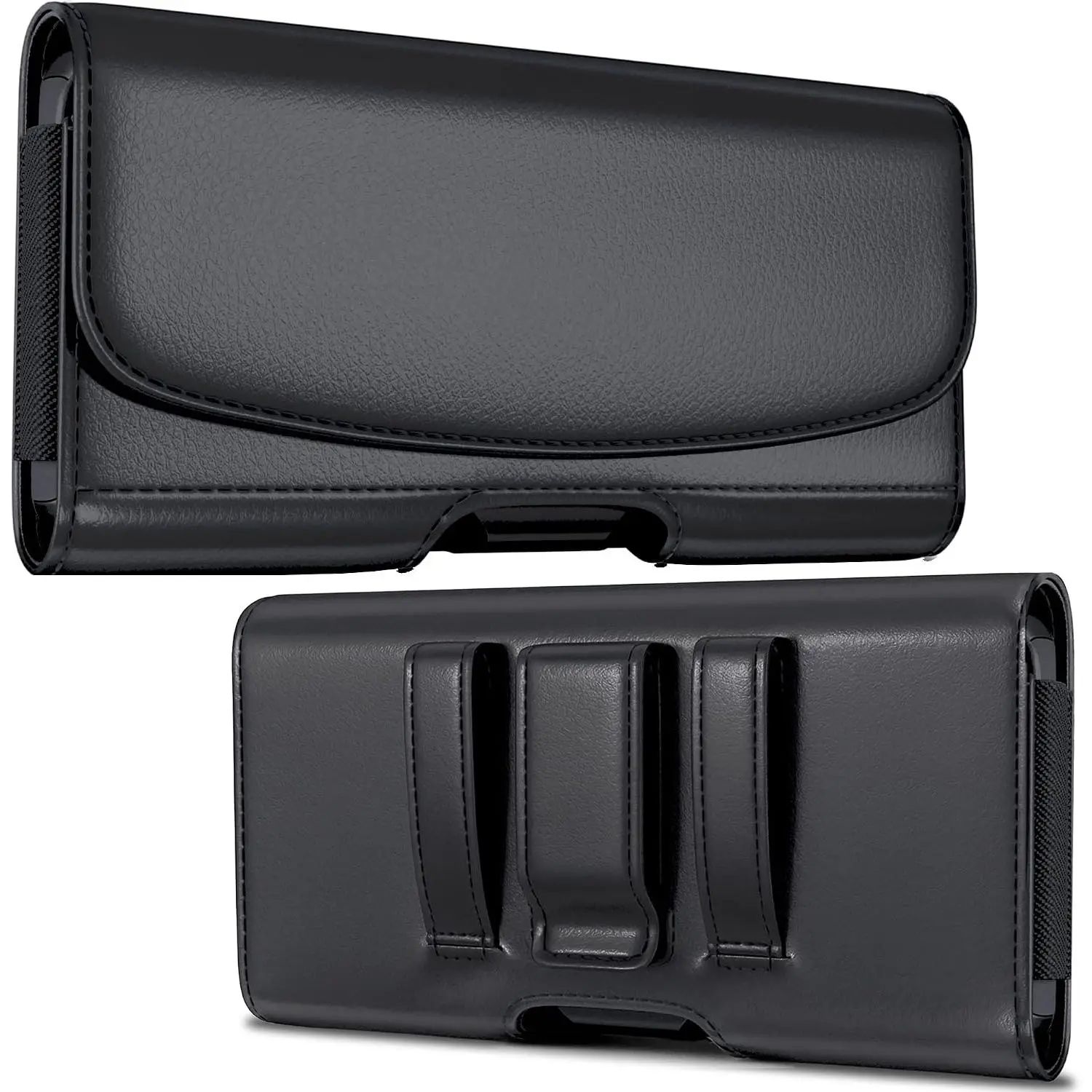 Smartphone Holster for iPhone Pro Max & Plus Models (17,16,15,14,13,12,11,Xs Max) - Case with Belt Clip, ID Card Pouch Holder Cover, Black
