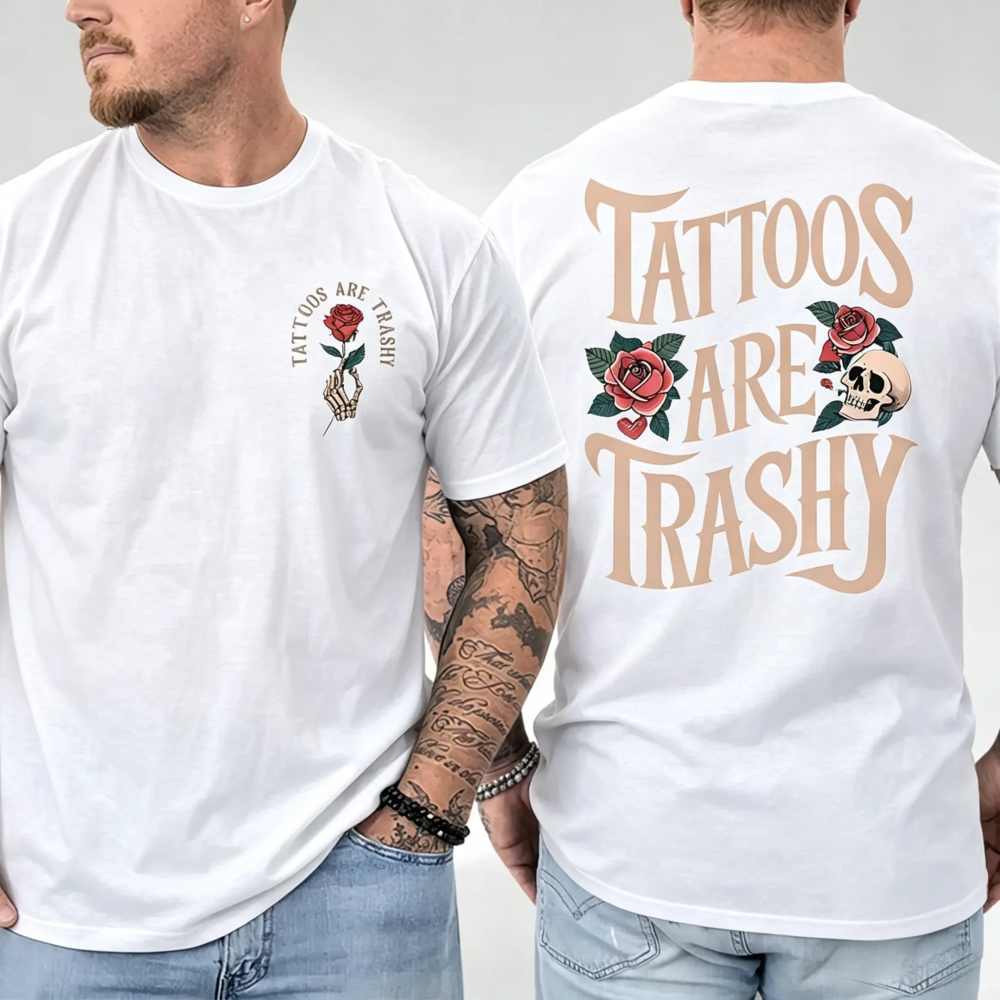 Tattoos Are Trashy T-Shirt, Unisex Graphic Tee Full Colors Full Size For Men and Women Comfort Cotton Top, Menswear Classic Collar Shirt