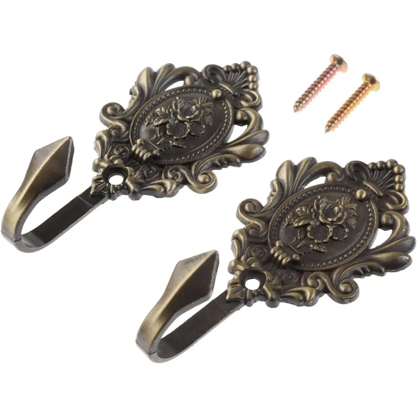 2Pcs Vintage Bronze Rose Pattern Small Lightweight Curtain Tieback Hooks