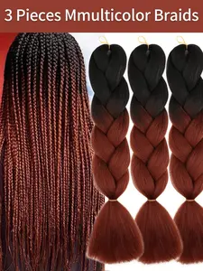 Braiding Hair Extension 24 Inch 3 Packs Synthetic Profession Jumbo Braid in Hair Extensions Ombre Brown Colored Hair Extensions for Women Braiding