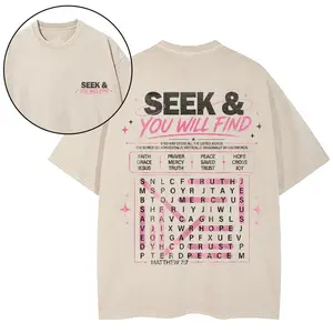 Seek You Will Find Christian Unisex Washed Vintage Bible Verse Print Oversized T-Shirt |   Y2K Religious Faith High Street American Retro Streetwear Top