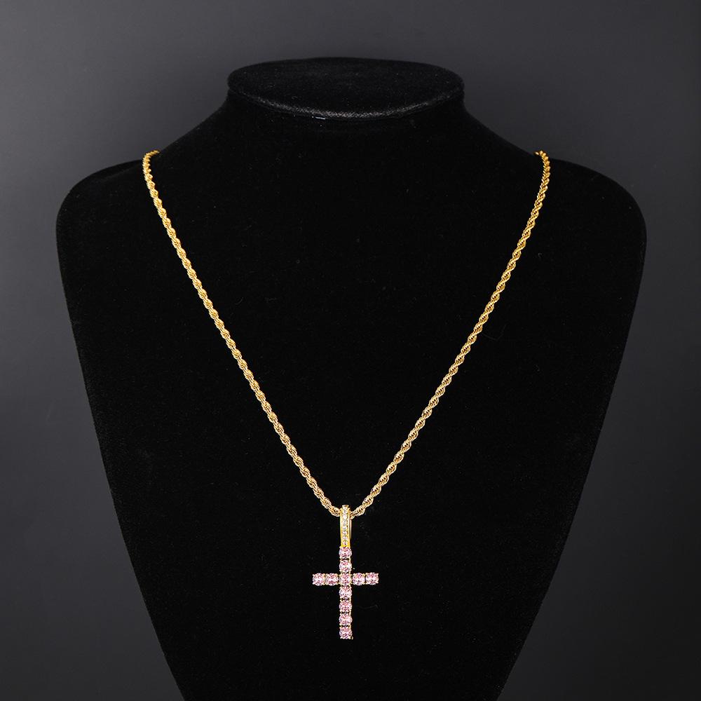 Men's And Women's Diamond Zircon Cross Necklaces, Hip-hop Religious Style Pendants, Multi-color Fashion Accessories