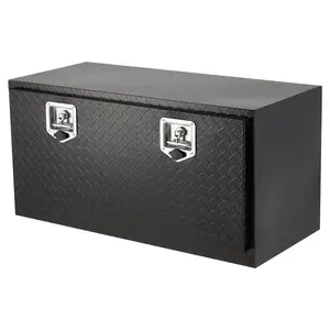 Waterproof Aluminum Truck Bed Toolbox, 30 Inch Diamond Plate Lockable Storage Box, Heavy Duty Organizer With Side Handles, Chains Net For Trailer RV Pickup Outdoor Use