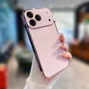 Sleek Minimal Electroplated Gloss Frame Case, Big Window Full Wrap 3 Camera Lens Guard, Smooth Anti-Oil Anti-Scratch Slim Shock Resistant Protective Cover, Premium Fashion Daily Accessory Fits iPhone13 14 15 16 17 Pro Max