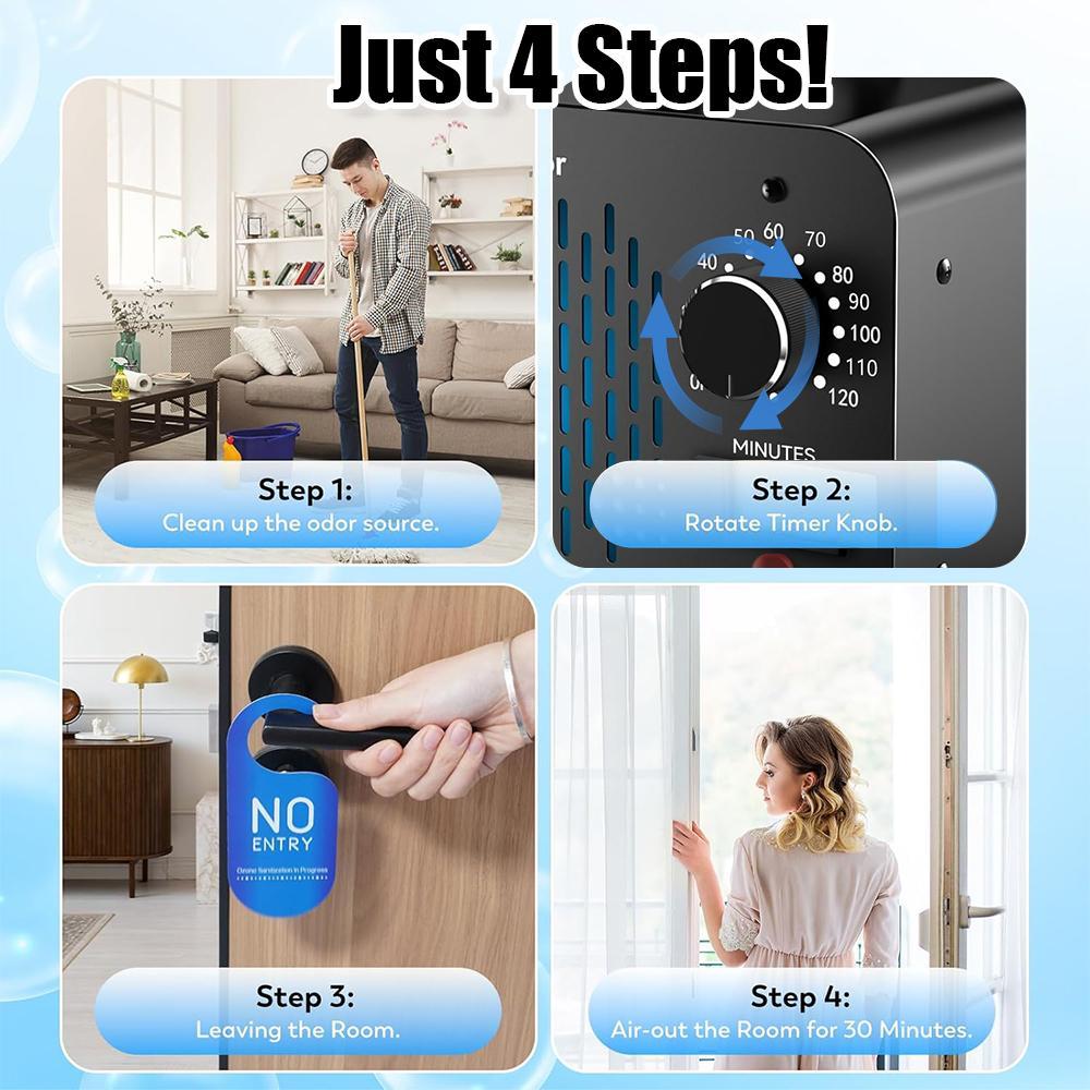 Portable Ozone Generator 60,000mg/h, O3 Ion Odor Eliminator for Home & Commercial Use, Covers 4500 Sq Ft, Removes Smoke and Pet Odors