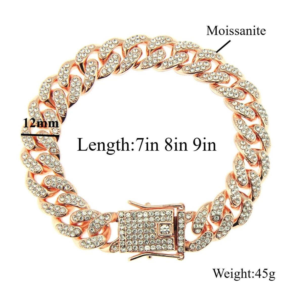 Hip Hop Shiny Moissanite Cuban Link Chain Bracelets for Women Men, Gold Color Punk Wristband Jewelry Gift, Trendy Luxury Style Popular