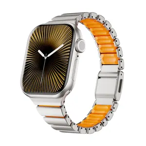 Suitable for Apple Watch Ultra 11, slim magnetic buckle, one-bead metal silicone stainless steel watch strap