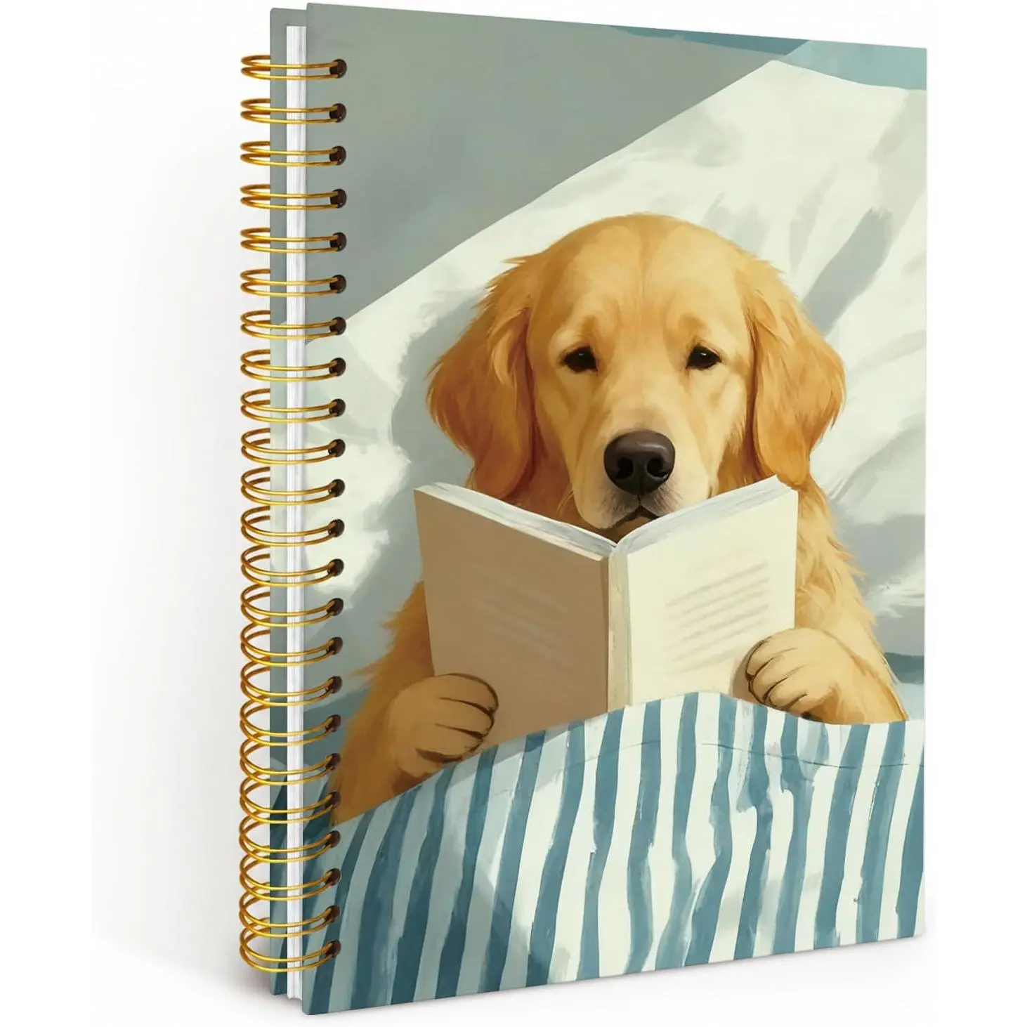Cute Golden Retriever Hardcover Spiral Notebook Journal, 5.5x8.3" Yellow Office School College Supplies, Ideal Gift for Women Lovers