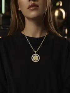 14k Vintage Hip Hop Pendant Necklace, Rotating Virgin Mary Round Plate, Diamond Accent, 21 Inch Chain, Perfect for Party Gift