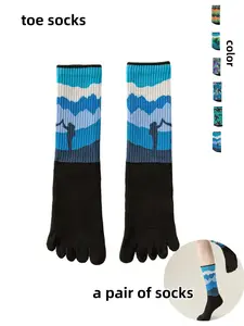 Men's Outdoor Hiking Socks, Breathable Five-Finger Socks, Coolmax Mid-Calf Sports Socks, Quick-Dry Yoga Socks, Multiple Patterns Available