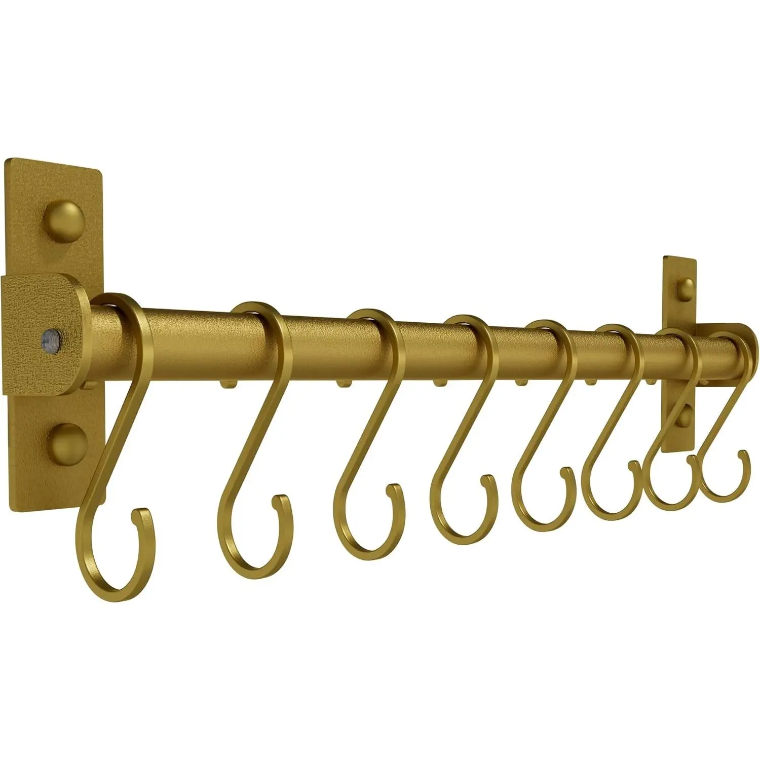 Kitchen Utensil Holder Hanger, Pot and Pan Rack Wall Mounted, Kitchen Rail with 8 Hooks for Hanging Cooking Utensils, Mugs, Spoons, Gold
