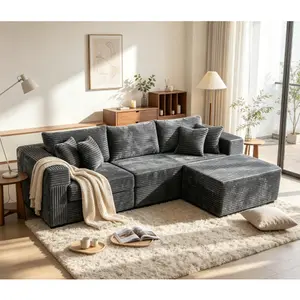 {2 Packages Shipping}106" Plush Corduroy Cloud Velvet Modular Boneless Couch with Chaise & Ottoman, No Assembly Required - L/U-Shaped Sectional Sofa Set with Flexible Configuration - 107"W x 69.5"D x 30"H, 3 Seater