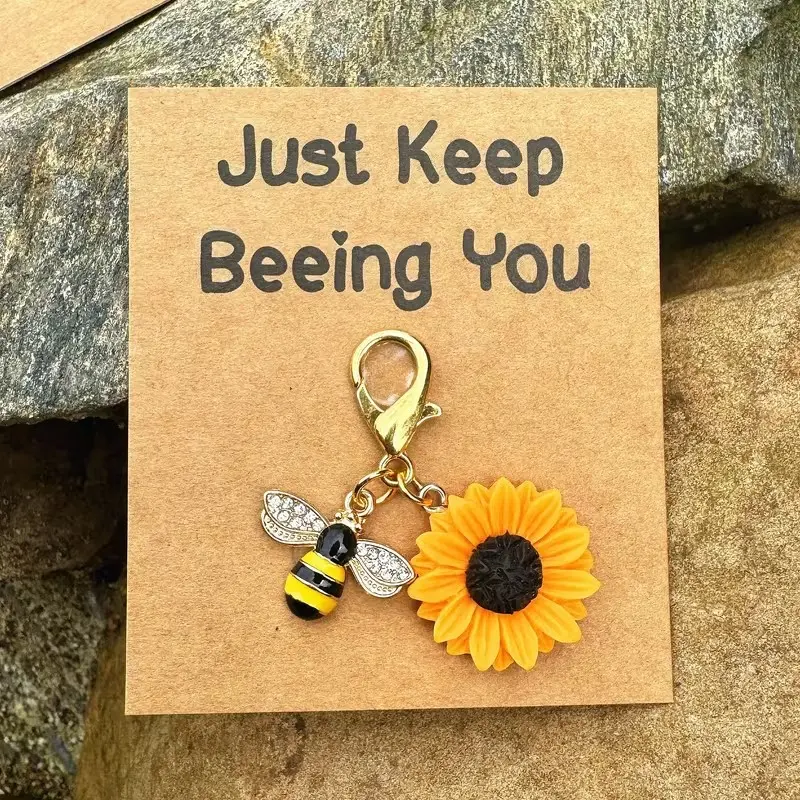 1pc/2pcs  Positive Bee and Sunflower Keychains, with Inspirational Pocket Hug Cards, Perfect Gifts for Birthdays, Weddings, Valentine's Day, and Christmas