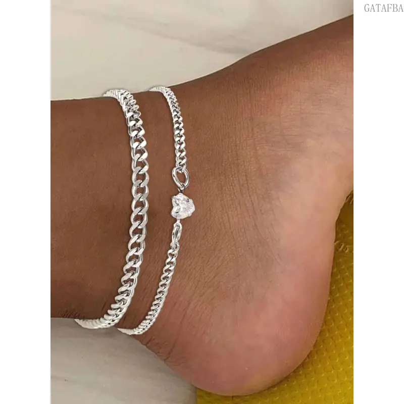 Stainless Steel Adjustable Ankle Bracelet Sparkly Rhinestone Heart Chain Dainty Foot Jewelry For Women Girls Daily Party Outfit Accessory