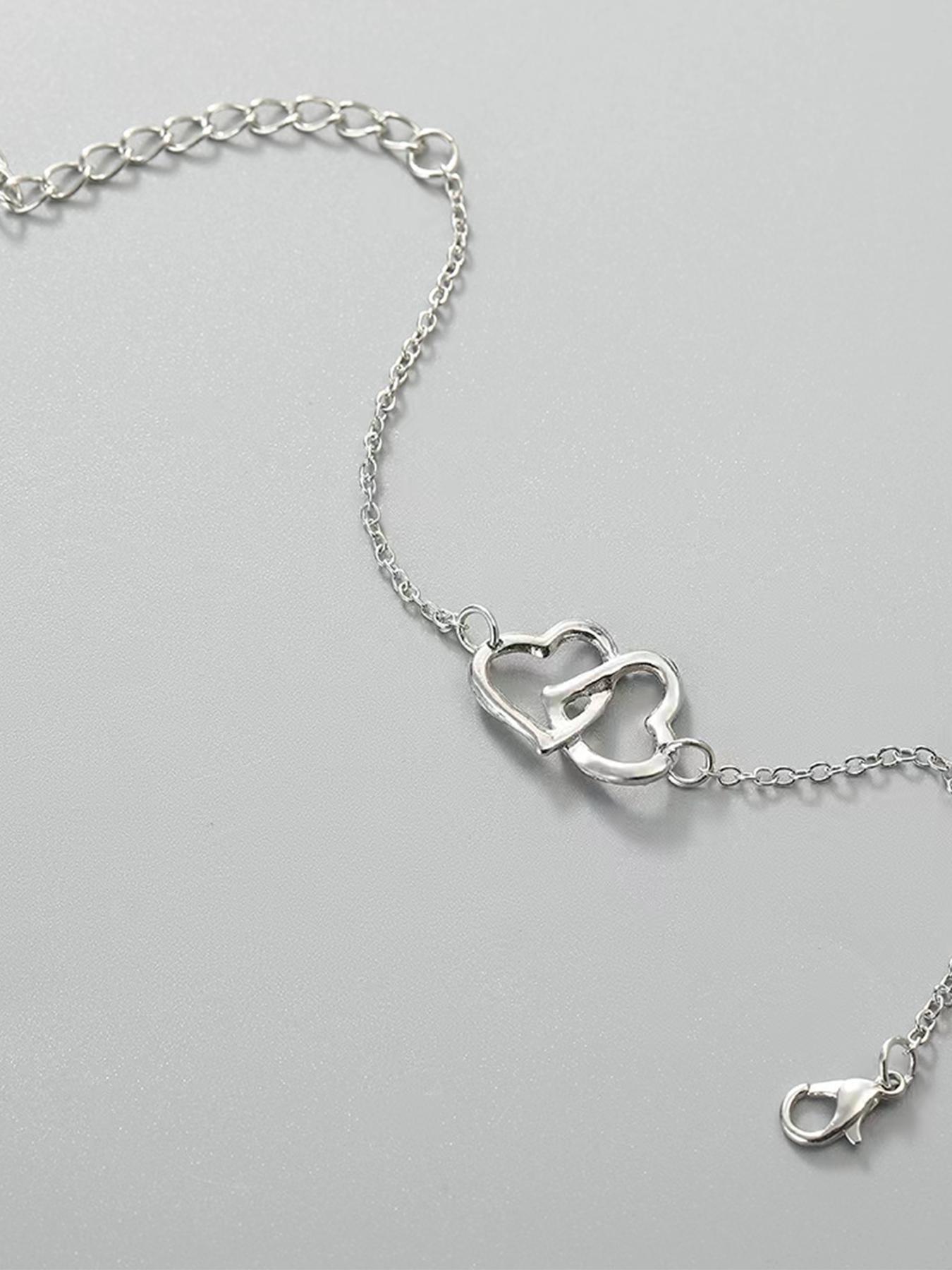 Mother's Day Gift Rhinestone Decor Hollow Out Heart Design Jewelry Set, Elegant Necklace & Bracelet & Earrings & Ring Set, Fashion Exquisite Matching Jewelry Set for Women's Gift, Valentine's, Jewellery Gift Set