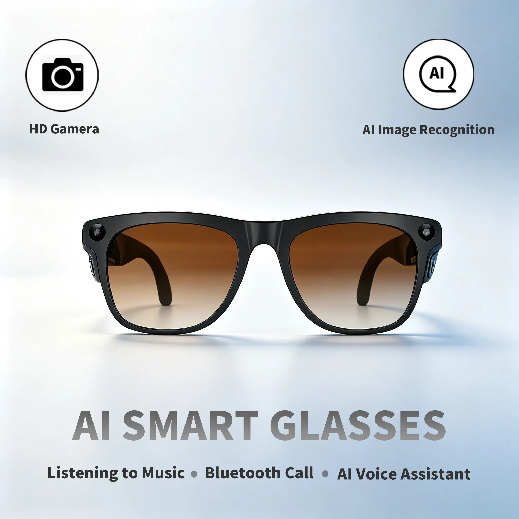 Smart Bluetooth-compatible Camera Glasses, HD Video Recording, Wireless Audio, Built In Earphones, Voice Assistant, Wearable Camera for Outdoor Sports