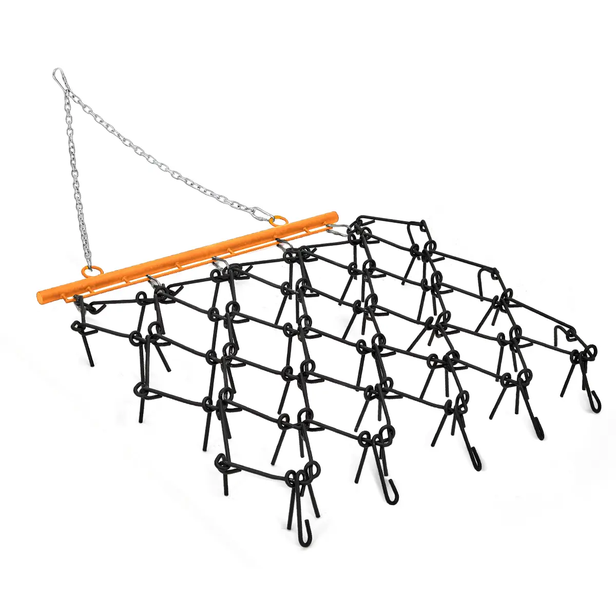 Heavy-Duty Tow Chain Drag Harrow for ATV, UTV, Lawn Tractor, 3/8-Inch Steel Tines, 4x4FT or 5x4.5FT, Black or Black-Orange, Ideal for Leveling Land and Maintaining Garden Beds