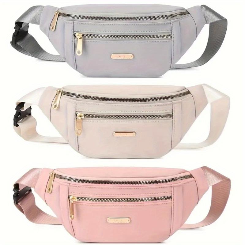 3 Pack Women's Nylon Fanny Pack with Adjustable Strap,Pouch Compact,Waterproof Multi-Pocket Waist Pack, Fashionable Crossbody Shoulder Bag for Travel, Sports & Outdoor Activities