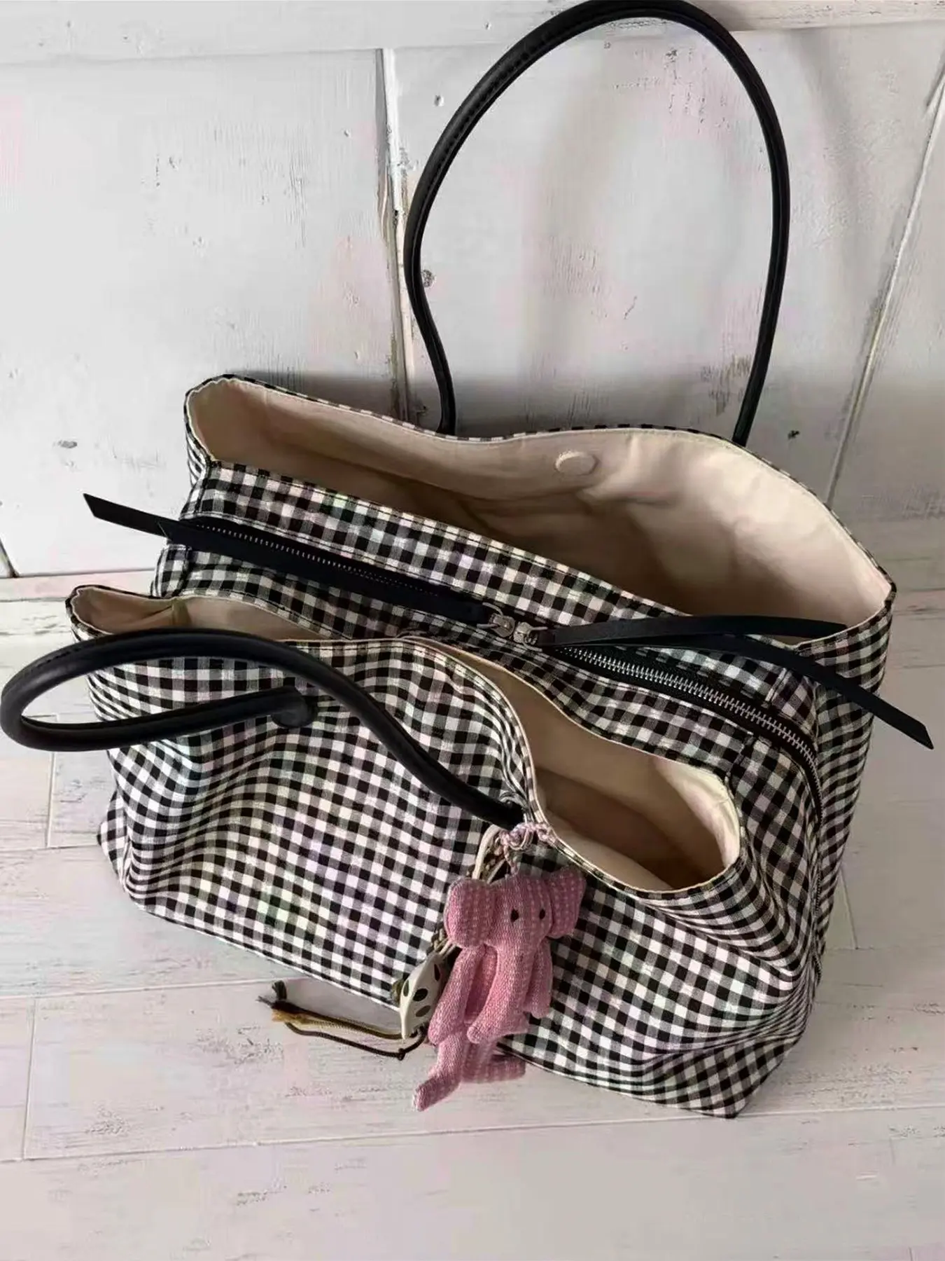 Women's Fashion Nylon Tote Bag, 2026 New Korean Style Gingham, Casual Shoulder Handbag for Daily Use, Commute, Shopping, Travel