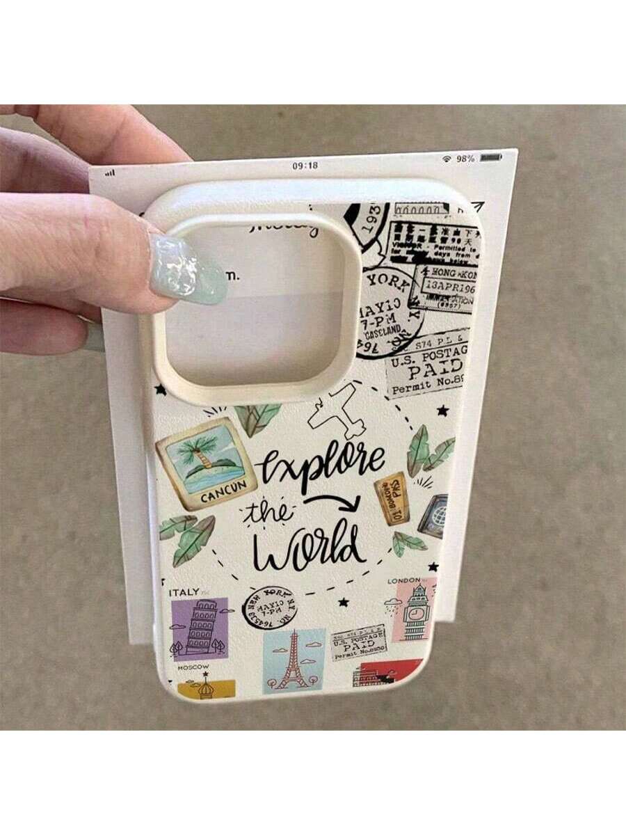 1pc TPU Material World Travel Airplane Postmark Pattern Phone Case Compatible With Iphone Waterproof Shockproof Anti-Fall Scratch Resistant