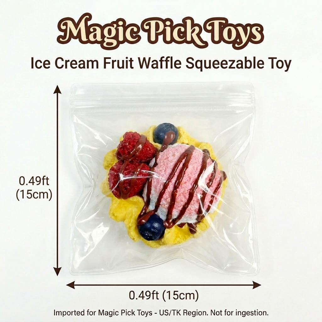 Final Sale | Ice Cream Fruit Waffle Squishy- Food-Grade Silicone Slow-Rising Rebound Squishy Fidget Toys for Stress Relief - Soft Squeeze Toys with Thick Creamy Slime Texture, Handmade Non-Toxic Sensory Toys