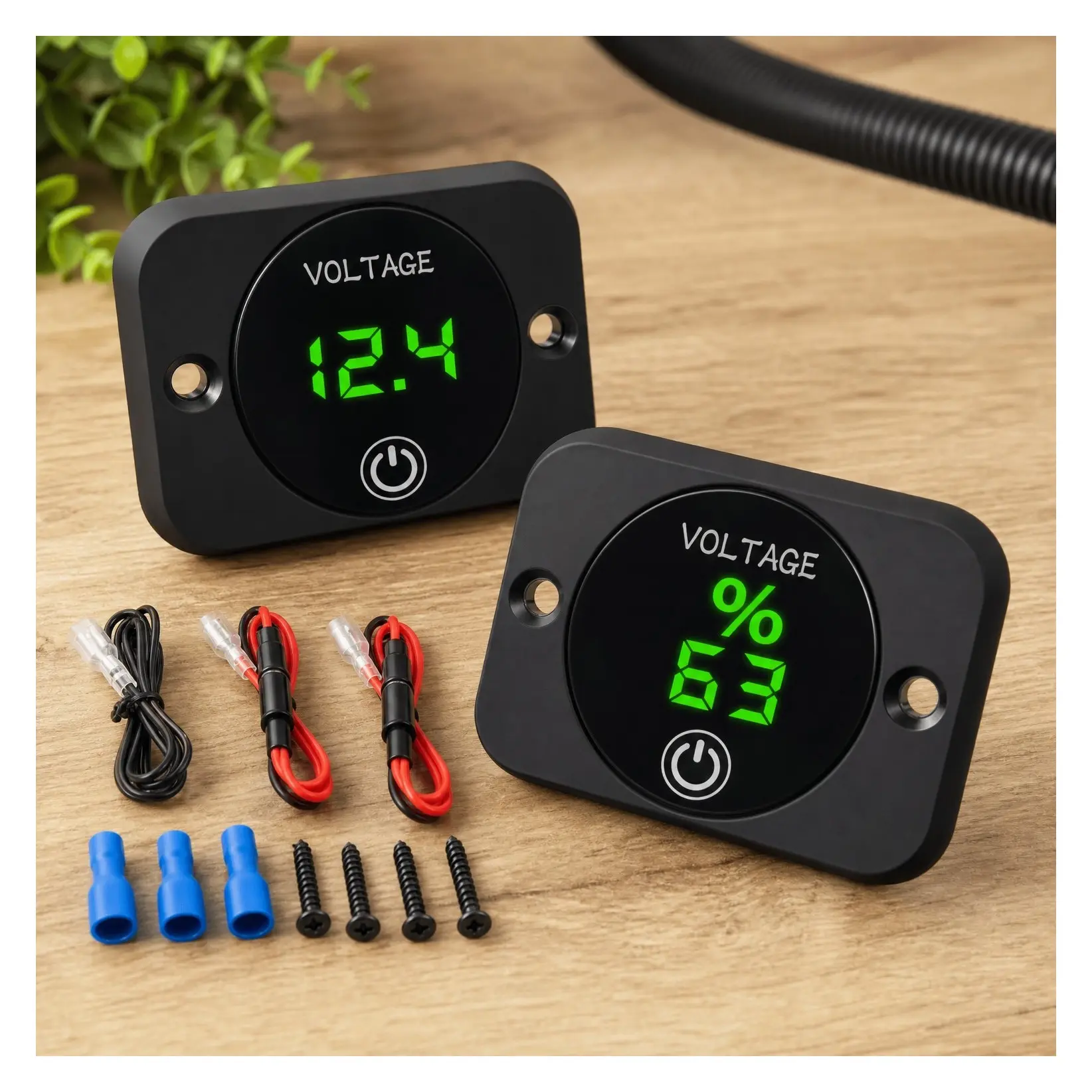 Battery Voltage Gauge DC 12V 24V Voltmeter LED Digital Display Waterproof with Touch Switch for Car RV Motorcycle Boat Golf Cart (Green, 2 Pack)Gift