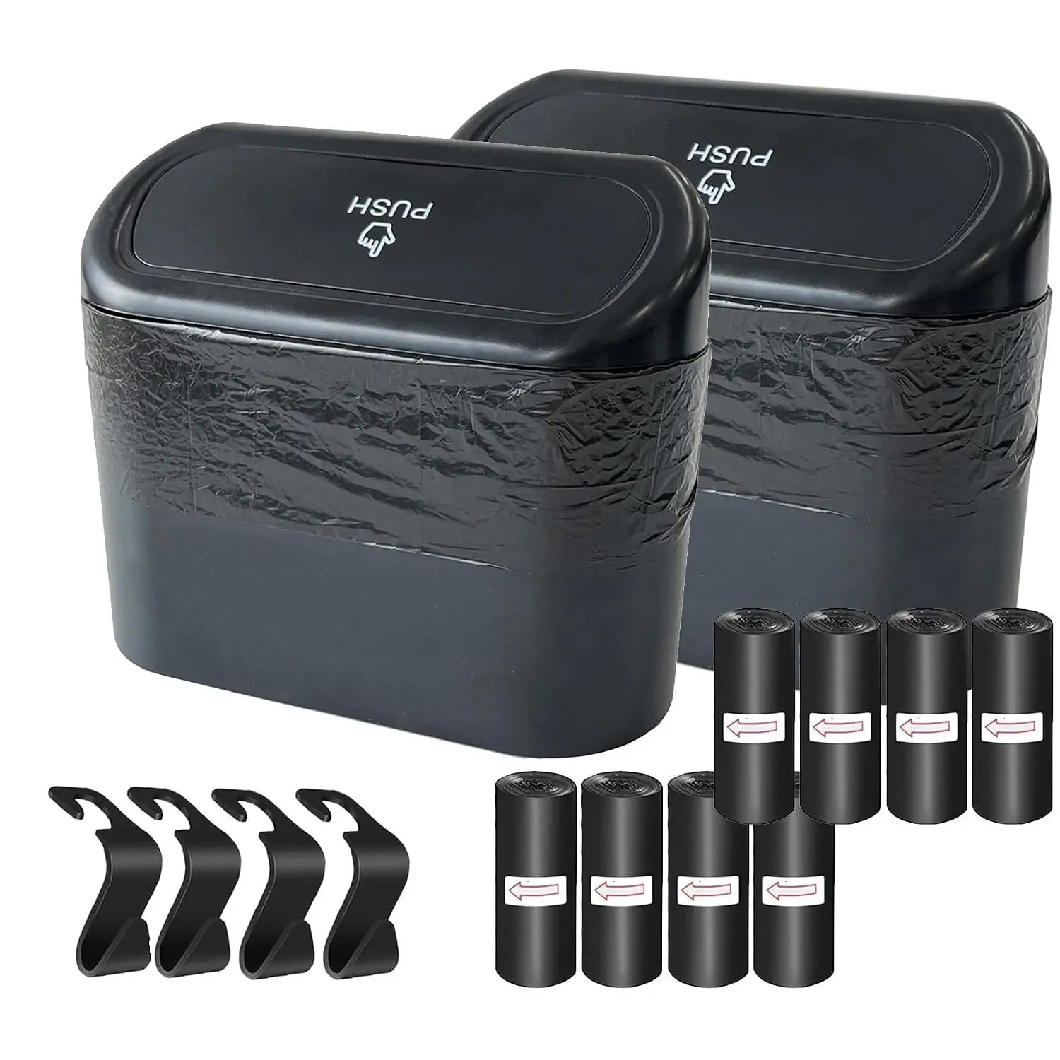 2 Pack  Trash Can with Lid+4 PCS  Hooks, Mini Auto Dustbin Trashcan