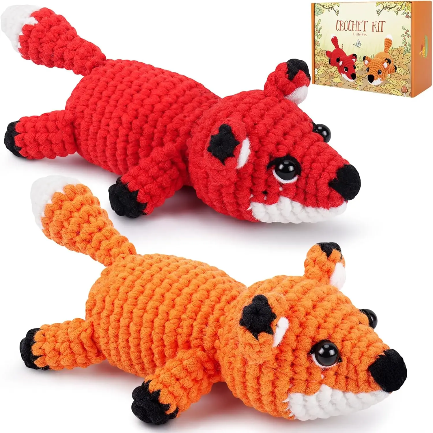 Crochet Kit for Beginners - 2 count Fox Crochet Kits with Step-by-Step Video Tutorials, Beginner Crochet Kit for Adults, Crochet  Kit, Crochet Fox Set