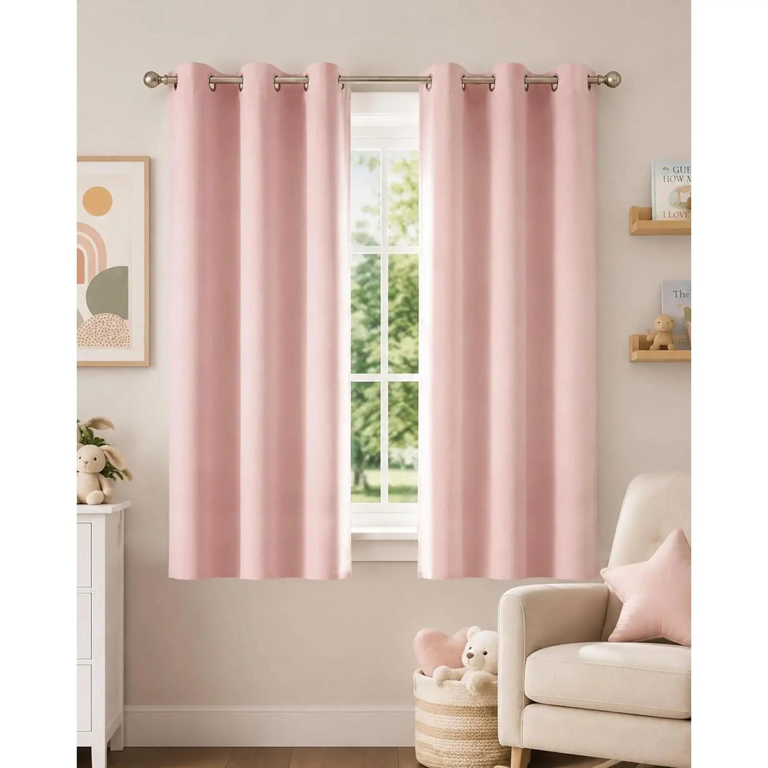 Blush Pink Blackout Curtains 63 Inches Long 2 Panels for Girls Room, Bedroom, Nursery Thermal Blackout Drapes Grommet Noise Reducing Window Curtains, W40