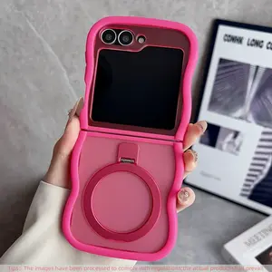 New Wave Edge Phone Case for Samsung Galaxy Z Flip7/6/5/4/3, with Stand, Wireless Charging Support, Anti-Slip and Shockproof Foldable Case