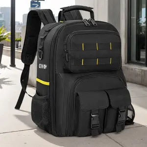 Heavy-Duty Electrician Backpack Wear Resist Multi-Compartment Organizer Bag Large Capacity Professional Work Shoulder Bag for Construction Contractors Plumbing