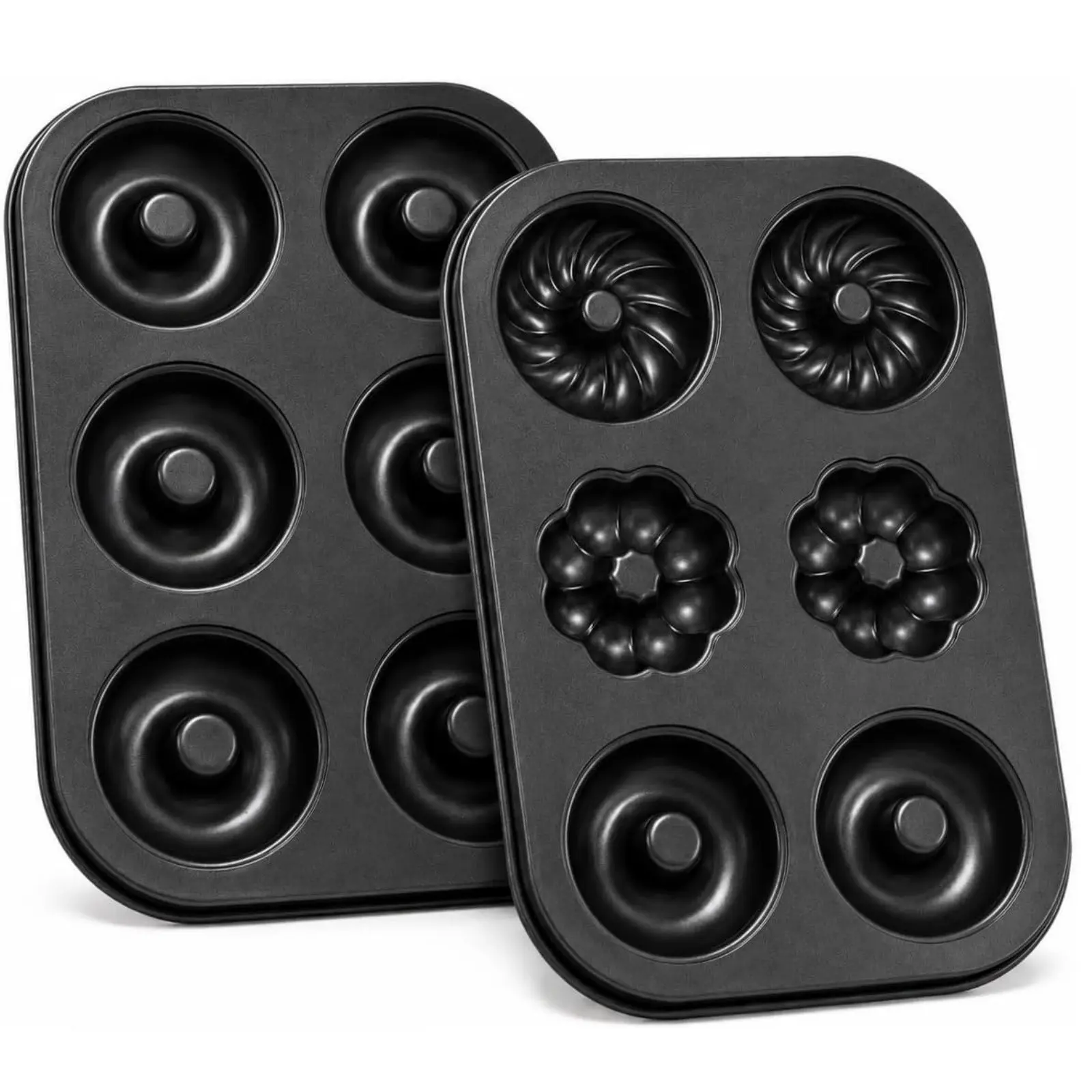 Donut Baking Tray Set, 2-Pack 6-Cup Floral Donut Molds, 12-Cavity Baker for Homemade Donuts, Cakes, Bagels, Breakfast Donuts