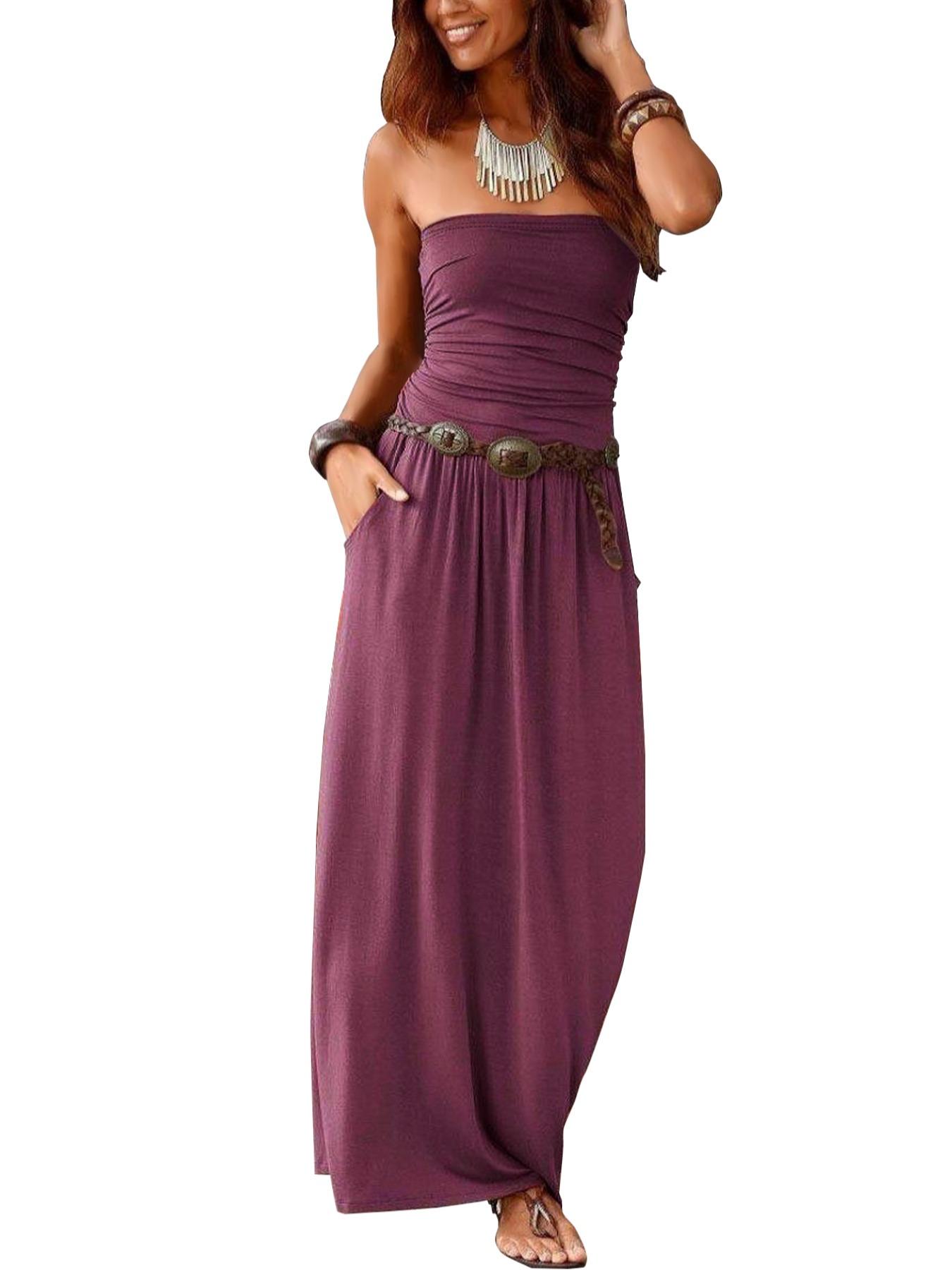 Women's Tube Dress, Casual Fashion Strapless Side Pocket Dress for Daily Outdoor Wear, Ladies Clothes for All Seasons
