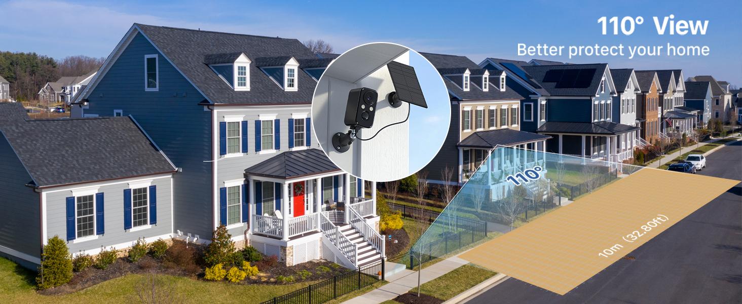 Wireless Indoor/Outdoor Home Security WiFi Camera – Solar & Battery Powered, Motion Sensor Floodlight Alarm, 2-Way Talk, 2K Color Night Vision, IP66 Waterproof Black Recording