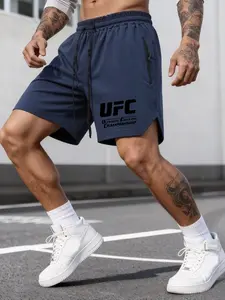 Men's Ufc Letter Pattern Drawstring Waist Shorts, Fashionable and Comfortable, Perfect for Casual Wear and Daily Use, Versatile and Stylish