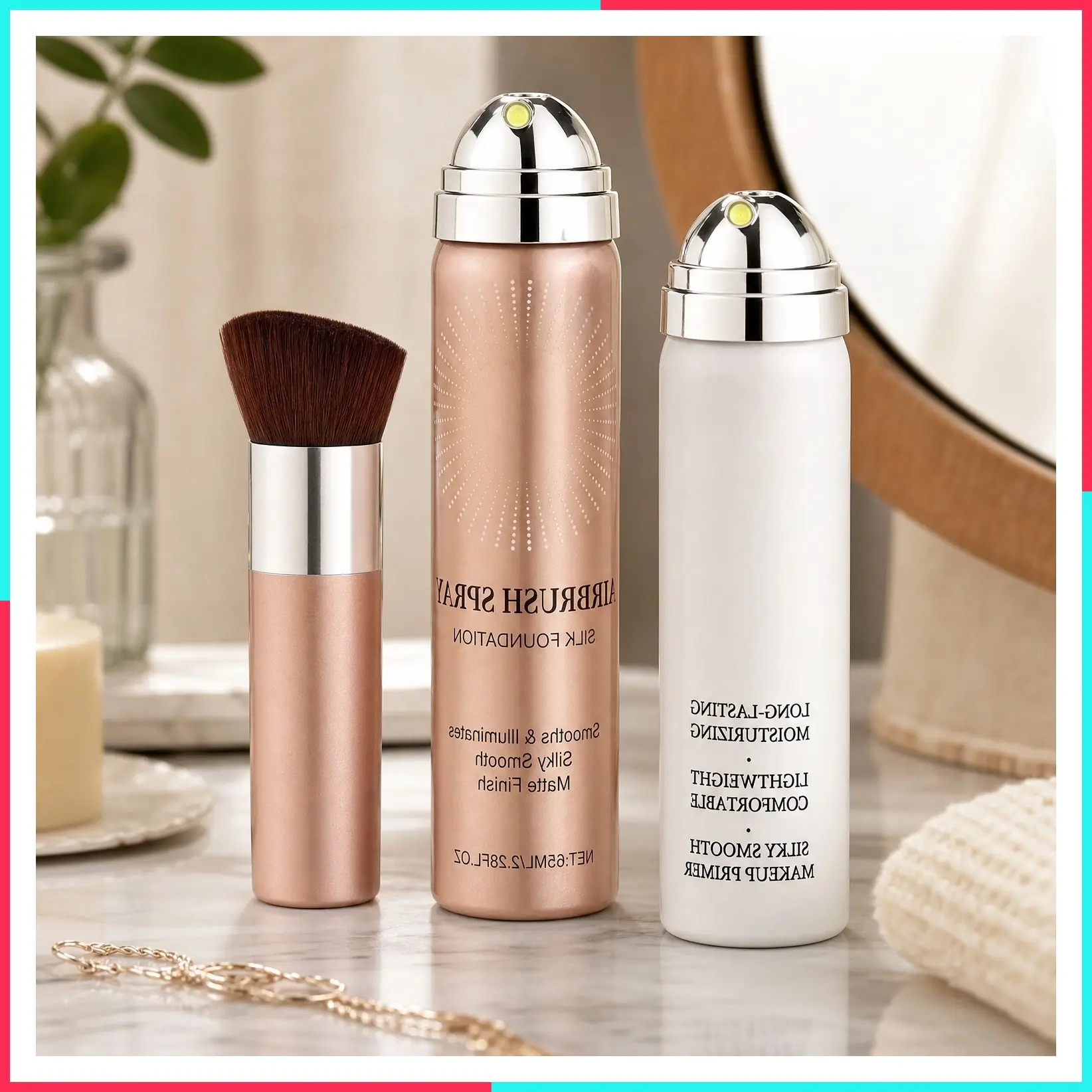 Airbrush Foundation Spray with Primer, Buildable Full Coverage Waterproof Foundation Makeup for Smooth Radiant Finish, Silk Airbrush Flawless Setting Spray (2Beige)