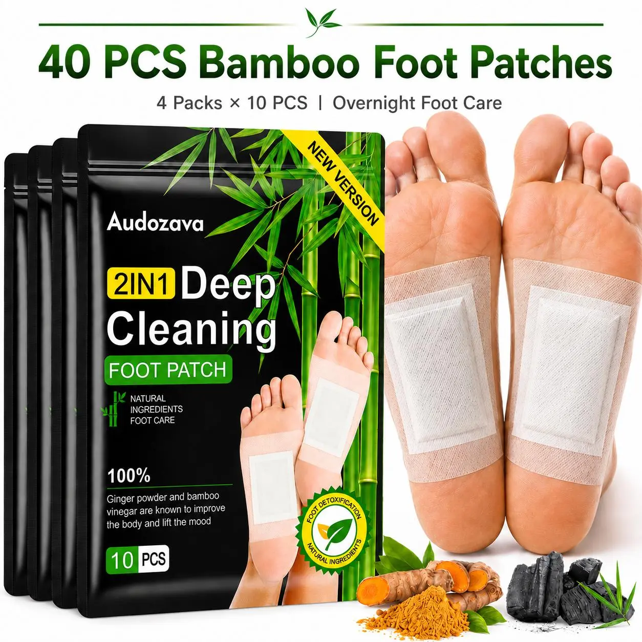 Bamboo Vinegar Foot Mask, Overnight Foot Care Patch for Soft & Smooth-Looking Feet, Herbal Foot Care Essential for At-Home Self-Care Routine
