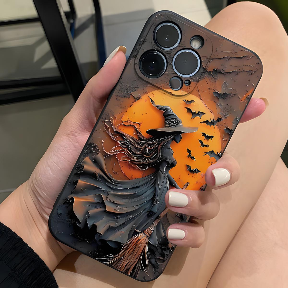 Halloween Witch Ghost Bat Pattern Mobile Phone Case , Soft Silicone , Fully Protected and Shockproof For iPhone 17 16 15 Pro Max 14 13 12 11 Plus 17e Cover