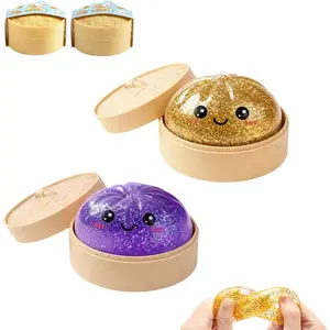 Dumpling Squishies, 2Pcs Mini Glitter Dumpling Mystery Box, Colorful Dumplings Stress Balls Fidget Sensory Toy, Stocking Stuffers with Food Steamer Stretchy Desk Toys
