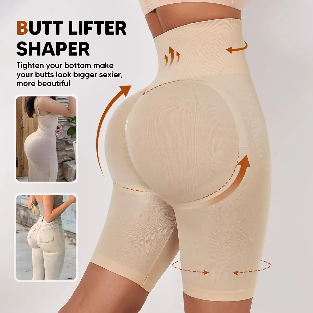 Suprenx Women's High Waist Seamless Ribbed Knitting Capris Shapewear Shorts - Soft Thin Stretch, Full 3D Cut Butt Lifter, Gentle Tummy Control, Anti-Chafing, Foldable, Squat-Proof for Birthday, Wedding, Thanksgiving (Size S)