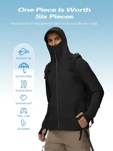 Men's Full Face Protection Ice Silk Sunsuit, Upf50+ Breathable Outdoor Hooded Jacket, Four-Way Stretch, Lightweight & Comfortable