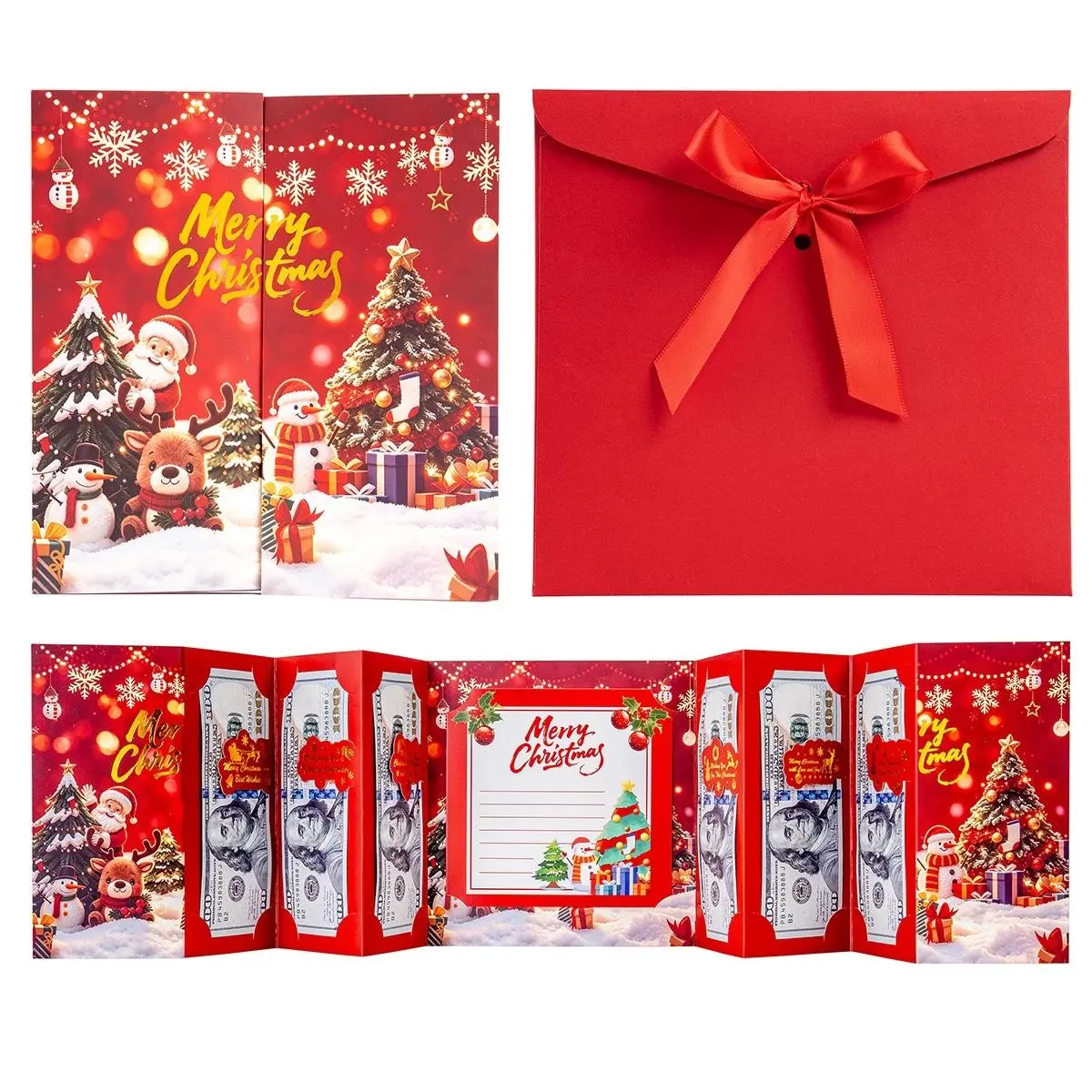 1Pcs Christmas Foldable Red Envelope for Cash Gifting, With A Separate Blank Greeting Card, Perfect Holiday Present For Sending Cash Gifts To Family And Friends On Christmas