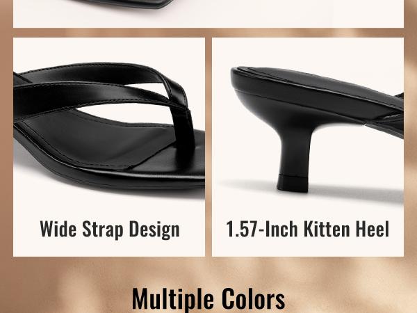 Athlefit Women's Kitten Heels Flip Flops Square Toe Low Heels Slip On Comfortable Summer Thong Heeled Sandals SpringStatements