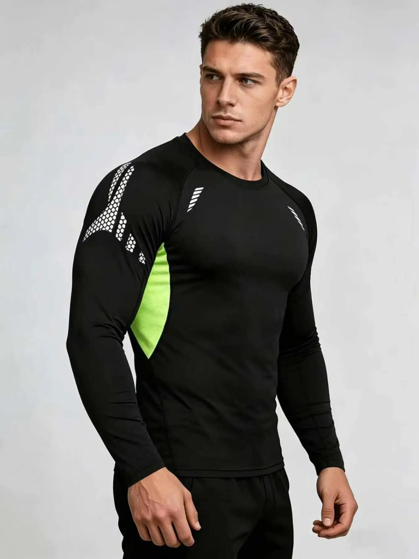 Men's Fluorescent Compression Top, Waterproof and Reflective, Ideal for Gym and Night Running, Moisture-Wicking Long Sleeve Compression Training Shirt