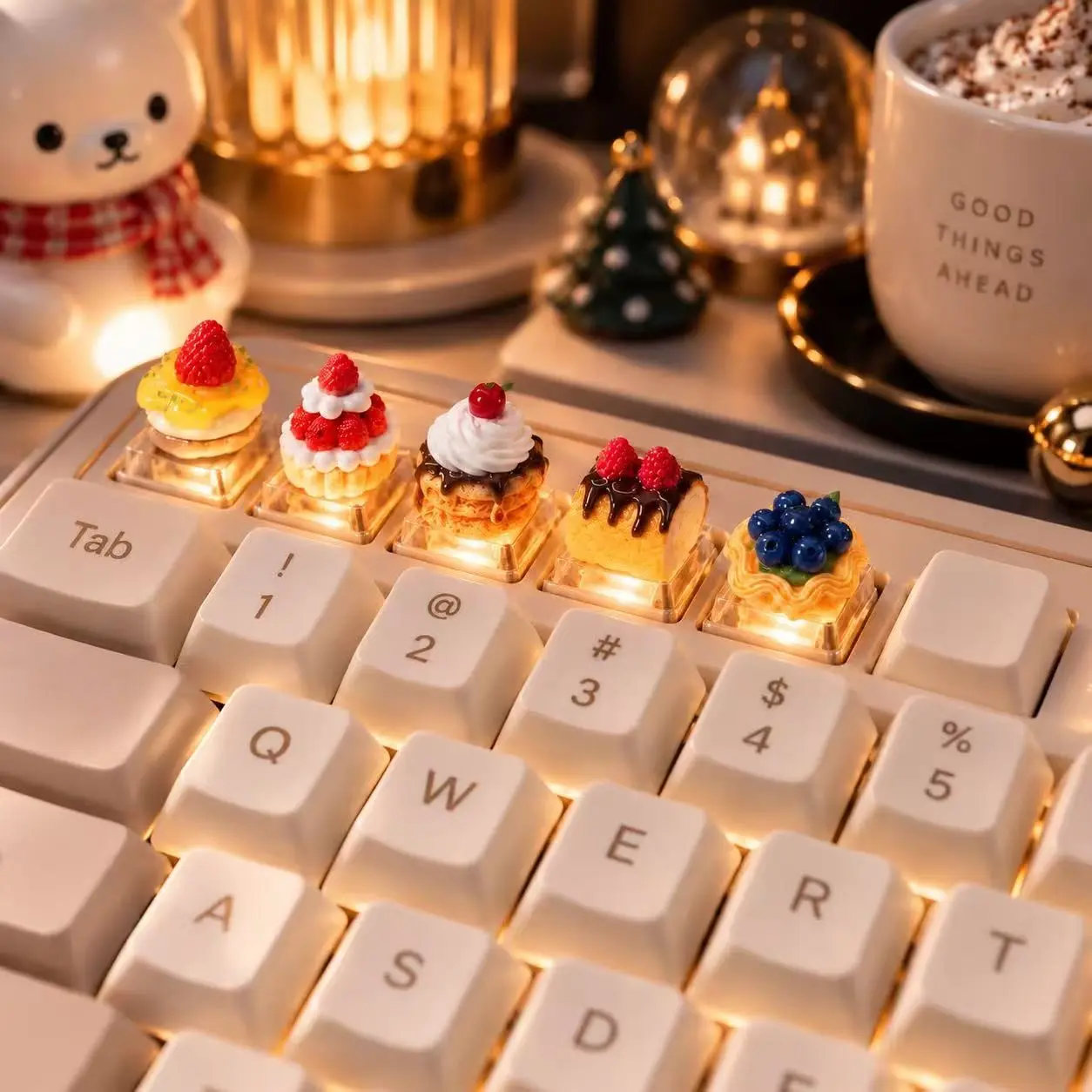 Sweet Treat Mini Keycap Decor Set of Five, Perfect for Keyboard Enthusiasts, Enhance Your Gaming Setup, Unique and Stylish Accessory