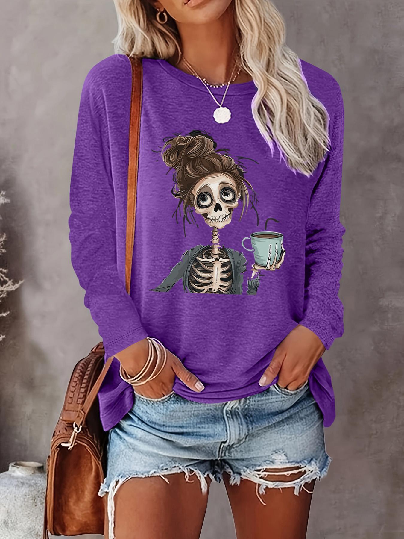 Women's Halloween Graphic Print Round Neck Sweatshirt, Casual Long Sleeve Crew Neck Pullover for Fall & Winter, Women's Clothes for Daily Wear, Womenswear