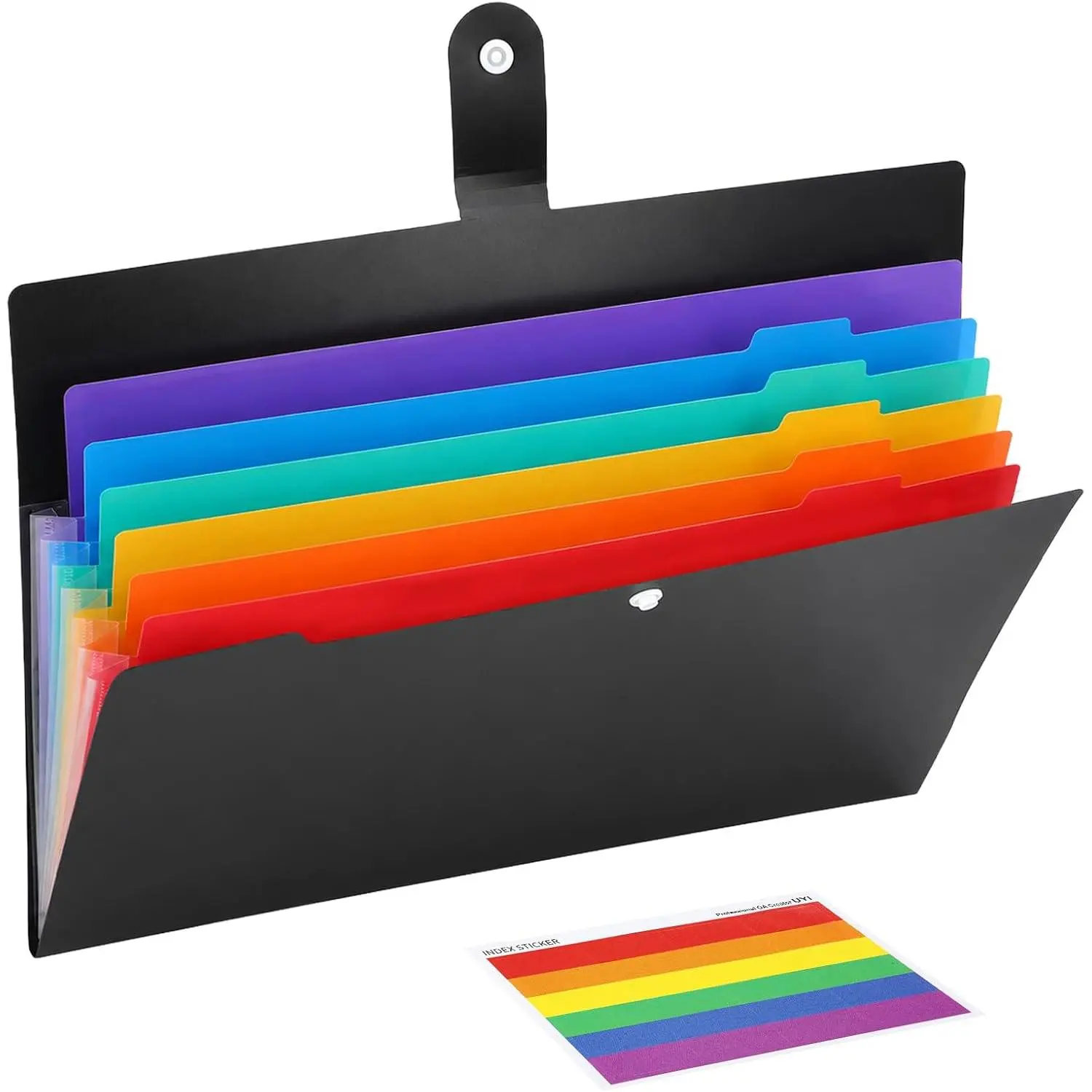 Expanding File Organizer, Accordion File Folders with 7 Pockets, Portable Paper Bill Letter A4 Size Receipt Organizer, Document Folder with Colorful Blank Labels for  Office School Supplies, Black