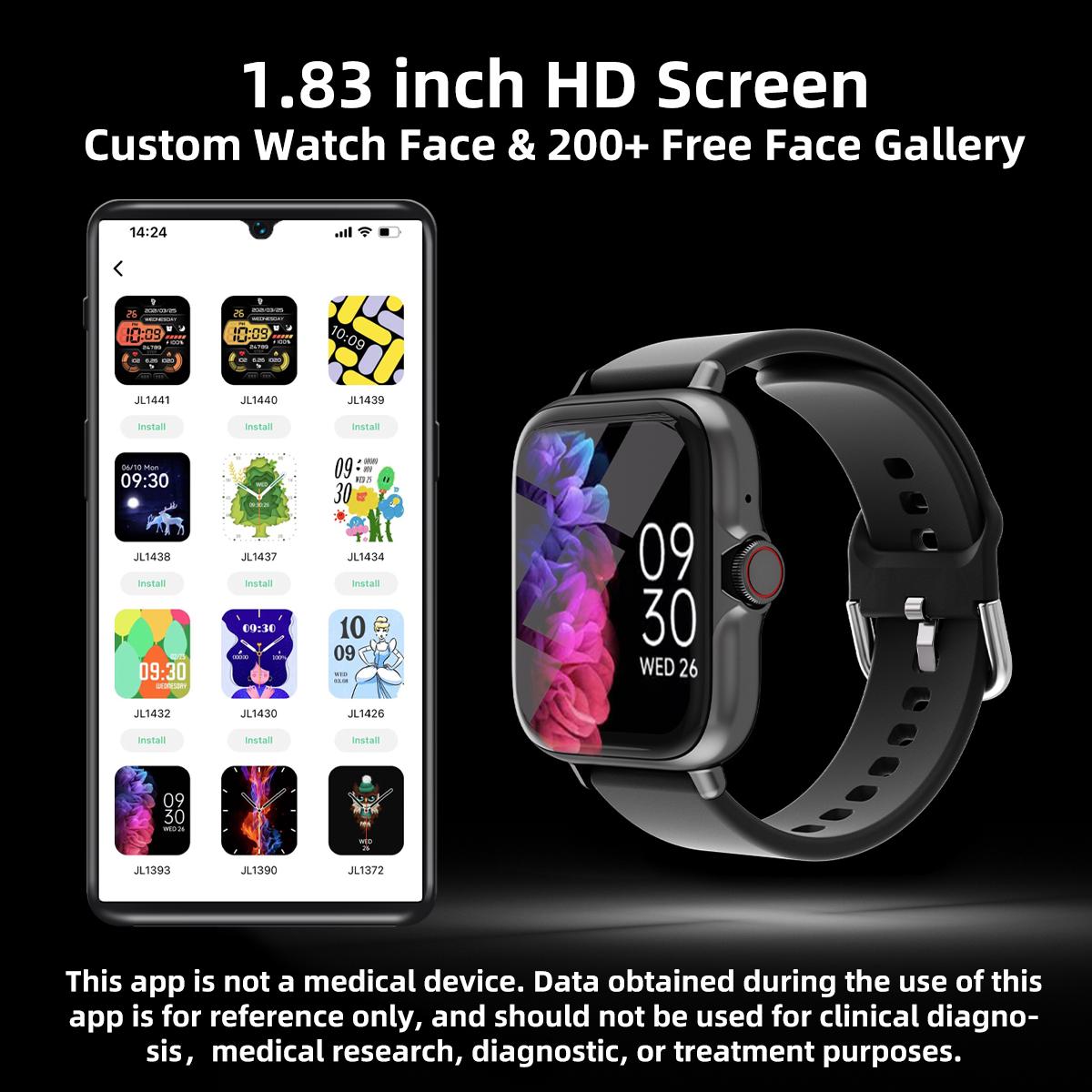 1.83'' Waterproof Smart Watch with Message Answer Call Sleep Monitoring Sports Pedometer Information Alerts For iPhone Android digital fashion budget 2026 health wireless smartwatch fitness tracker every day multifunctional Touch Screen Sports Watch Kit