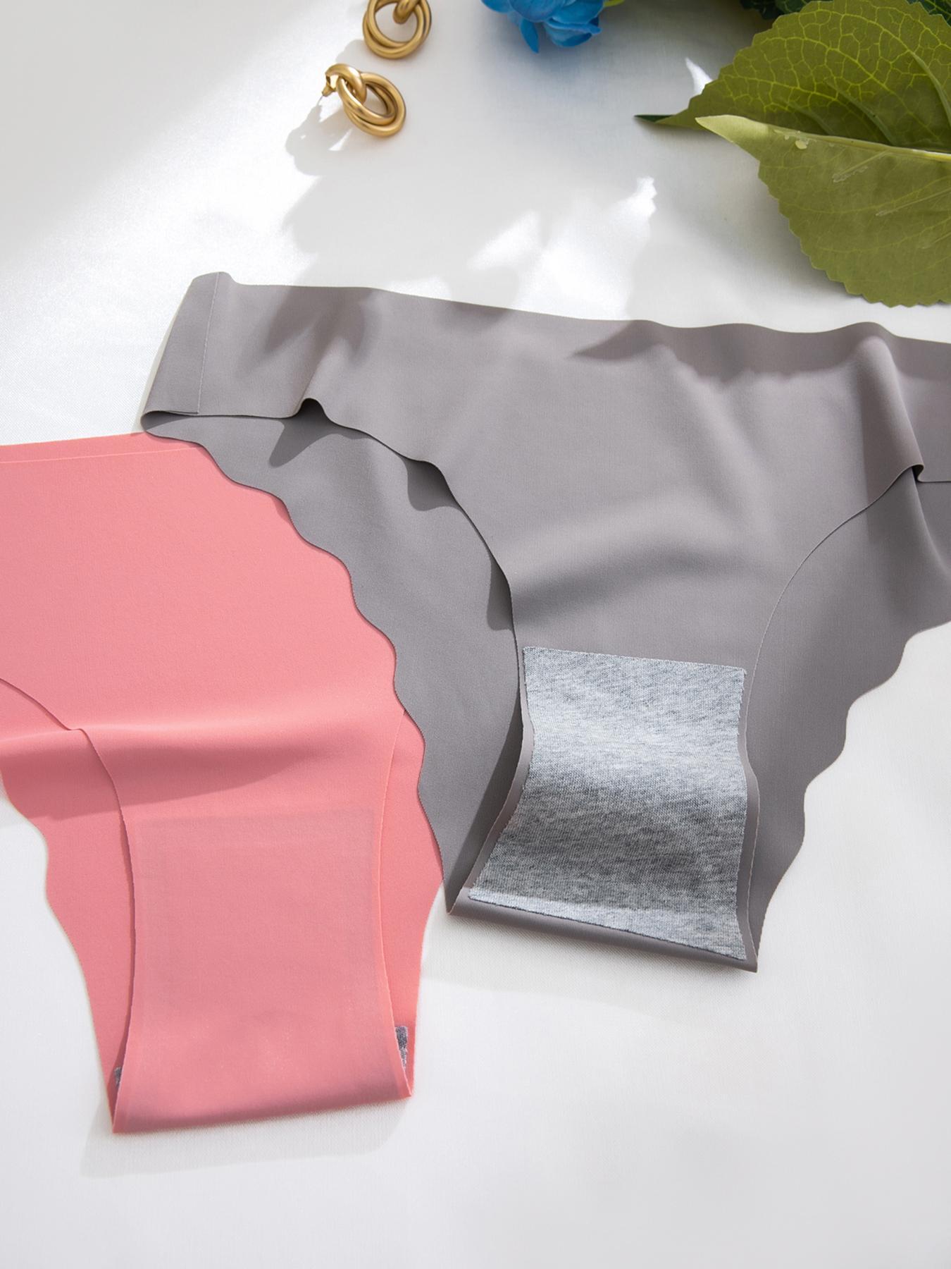 Women's Plain/floral Print Scallop Trim Knicker, Casual Comfy Breathable Drop Seamless Waist Panty for Daily Wear, Panties for Women, Ladies Underwear,  Girls Underwear  for All Seasons